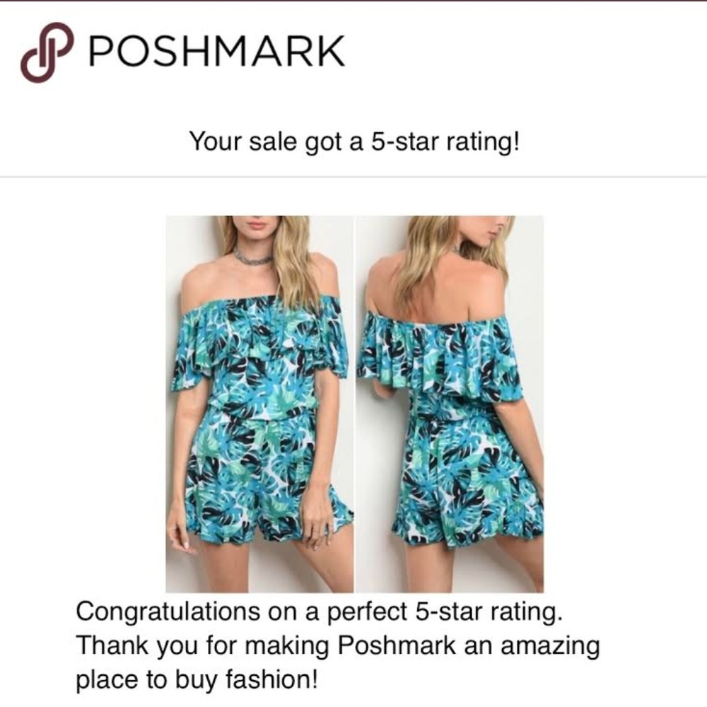 SALE! TURQUISE PALM OFF SHOULDER ROMPER - Picture 4 of 6